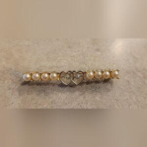 Sarah Coventry Gold and Pearl Double Heart Pendant